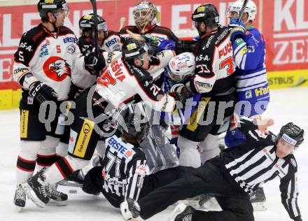 EBEL. Eishockey Bundesliga. EC VSV gegen HC Orli Znojmo. Brock McBride, (VSV), Martin Podesva (Znaim). Villach, am 26.2.2014.
Foto: Kuess 


---
pressefotos, pressefotografie, kuess, qs, qspictures, sport, bild, bilder, bilddatenbank