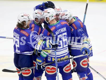 EBEL. Eishockey Bundesliga. EC VSV gegen HC Orli Znojmo. Torjubel Klemen Pretnar, Scott Hotham, Eric Hunter, Marco Pewal, John Hughes (VSV). Villach, am 26.2.2014.
Foto: Kuess 


---
pressefotos, pressefotografie, kuess, qs, qspictures, sport, bild, bilder, bilddatenbank