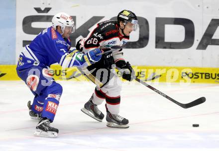 EBEL. Eishockey Bundesliga. EC VSV gegen HC Orli Znojmo. Klemen Pretnar, (VSV), Adam Havlik  (Znaim). Villach, am 26.2.2014.
Foto: Kuess 


---
pressefotos, pressefotografie, kuess, qs, qspictures, sport, bild, bilder, bilddatenbank