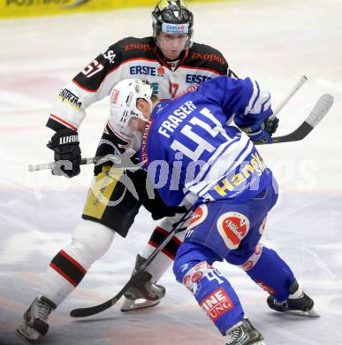 EBEL. Eishockey Bundesliga. EC VSV gegen HC Orli Znojmo. Curtis Fraser, (VSV), Ondrej Fiala  (Znaim). Villach, am 26.2.2014.
Foto: Kuess 


---
pressefotos, pressefotografie, kuess, qs, qspictures, sport, bild, bilder, bilddatenbank