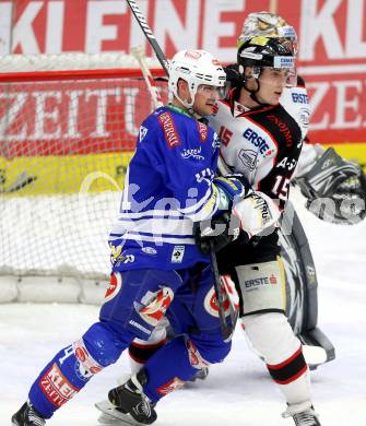 EBEL. Eishockey Bundesliga. EC VSV gegen HC Orli Znojmo. Curtis Fraser,  (VSV), Antonin Boruta (Znaim). Villach, am 26.2.2014.
Foto: Kuess 


---
pressefotos, pressefotografie, kuess, qs, qspictures, sport, bild, bilder, bilddatenbank