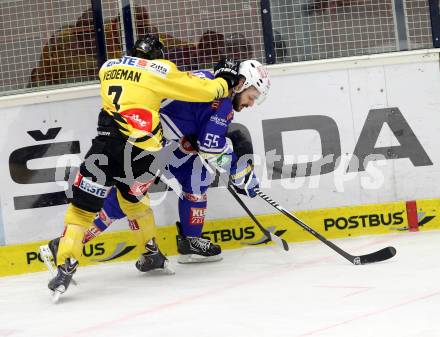 EBEL. Eishockey Bundesliga. EC VSV gegen UPC Vienna Capitals. Scott Hotham,  (VSV), Adrian Veidemann (Vienna). Villach, am 28.2.2014.
Foto: Kuess 


---
pressefotos, pressefotografie, kuess, qs, qspictures, sport, bild, bilder, bilddatenbank