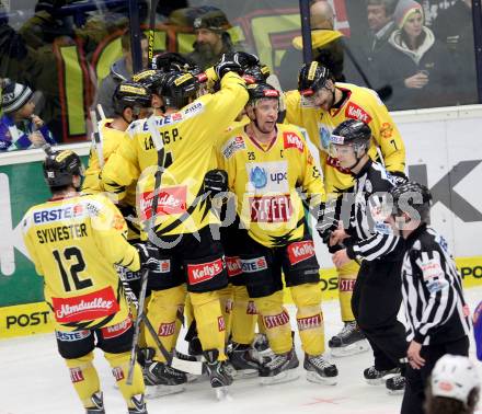 EBEL. Eishockey Bundesliga. EC VSV gegen UPC Vienna Capitals. Torjubel   (Vienna). Villach, am 28.2.2014.
Foto: Kuess 


---
pressefotos, pressefotografie, kuess, qs, qspictures, sport, bild, bilder, bilddatenbank