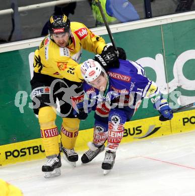 EBEL. Eishockey Bundesliga. EC VSV gegen UPC Vienna Capitals. Derek Ryan,  (VSV), Jonathan Ferland (Vienna). Villach, am 28.2.2014.
Foto: Kuess 


---
pressefotos, pressefotografie, kuess, qs, qspictures, sport, bild, bilder, bilddatenbank