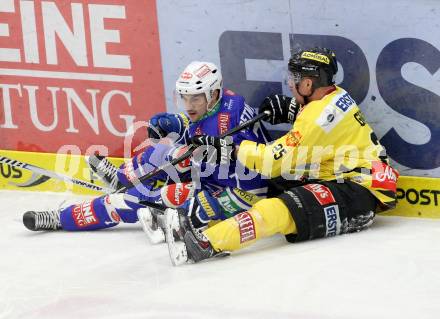 EBEL. Eishockey Bundesliga. EC VSV gegen UPC Vienna Capitals. Klemen Pretnar,  (VSV), Benoit Gratton (Vienna). Villach, am 28.2.2014.
Foto: Kuess 


---
pressefotos, pressefotografie, kuess, qs, qspictures, sport, bild, bilder, bilddatenbank