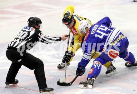 EBEL. Eishockey Bundesliga. EC VSV gegen UPC Vienna Capitals. Curtis Fraser, (VSV), Benoit Gratton (Vienna). Villach, am 28.2.2014.
Foto: Kuess 


---
pressefotos, pressefotografie, kuess, qs, qspictures, sport, bild, bilder, bilddatenbank