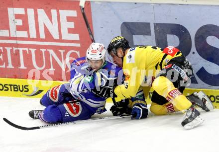 EBEL. Eishockey Bundesliga. EC VSV gegen UPC Vienna Capitals. Klemen Pretnar,  (VSV), Benoit Gratton (Vienna). Villach, am 28.2.2014.
Foto: Kuess 


---
pressefotos, pressefotografie, kuess, qs, qspictures, sport, bild, bilder, bilddatenbank