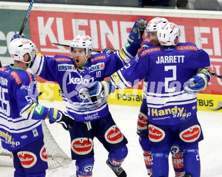 EBEL. Eishockey Bundesliga. EC VSV gegen UPC Vienna Capitals. Torjubel Brock McBride, Eric Hunter, Cole Jarrett, Scott Hotham (VSV). Villach, am 28.2.2014.
Foto: Kuess 


---
pressefotos, pressefotografie, kuess, qs, qspictures, sport, bild, bilder, bilddatenbank