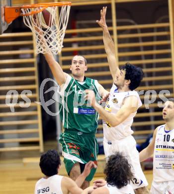 Basketball 2. Bundesliga. WSG Raiffeisem Radenthein gegen BK Mattersburg. Peter Gleissner, (Radenthein), Sebastian Gmeiner  (Mattersburg). Radenthein, 1.3.2014.
Foto: Kuess

---
pressefotos, pressefotografie, kuess, qs, qspictures, sport, bild, bilder, bilddatenbank