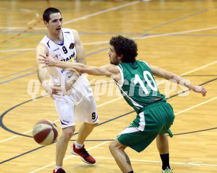 Basketball 2. Bundesliga. WSG Raiffeisem Radenthein gegen BK Mattersburg. Uros Ninic, (Radenthein), Jan Nicoli  (Mattersburg). Radenthein, 1.3.2014.
Foto: Kuess

---
pressefotos, pressefotografie, kuess, qs, qspictures, sport, bild, bilder, bilddatenbank