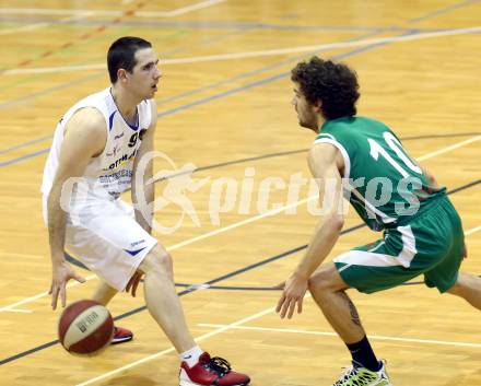 Basketball 2. Bundesliga. WSG Raiffeisem Radenthein gegen BK Mattersburg. Uros Ninic,  (Radenthein), Jan Nicoli (Mattersburg). Radenthein, 1.3.2014.
Foto: Kuess

---
pressefotos, pressefotografie, kuess, qs, qspictures, sport, bild, bilder, bilddatenbank