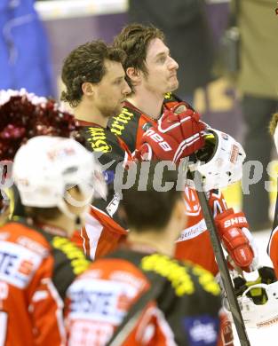 EBEL. Eishockey Bundesliga. KAC gegen HC TWK Innsbruck, Die Haie. Enttaeuscht  David Schuller, Johannes Reichel (KAC). Klagenfurt, am 2.3.2014.
Foto: Kuess 

---
pressefotos, pressefotografie, kuess, qs, qspictures, sport, bild, bilder, bilddatenbank