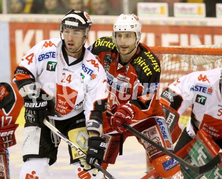 EBEL. Eishockey Bundesliga. KAC gegen HC TWK Innsbruck, Die Haie. Tyler Spurgeon,  (KAC), Florian Pedevilla (Innsbruck). Klagenfurt, am 2.3.2014.
Foto: Kuess 

---
pressefotos, pressefotografie, kuess, qs, qspictures, sport, bild, bilder, bilddatenbank