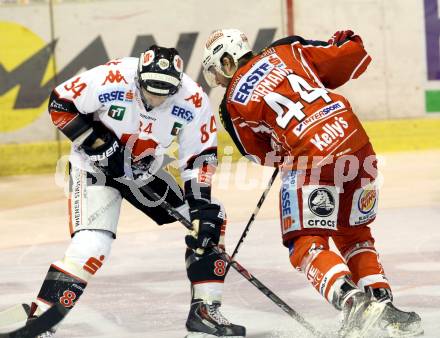 EBEL. Eishockey Bundesliga. KAC gegen HC TWK Innsbruck, Die Haie. Markus Pirmann,  (KAC), Stefan Pittl (Innsbruck). Klagenfurt, am 2.3.2014.
Foto: Kuess 

---
pressefotos, pressefotografie, kuess, qs, qspictures, sport, bild, bilder, bilddatenbank