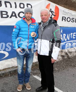 Biathlon. Empfang Bronzemedaillengewinner in Sotschi Daniel Mesotisch.  Daniel Mesotisch,Landessportdirektor Reinhard Tellian. St. Jakob im Rosental, am 1.3.2014.
Foto: Kuess


---
pressefotos, pressefotografie, kuess, qs, qspictures, sport, bild, bilder, bilddatenbank