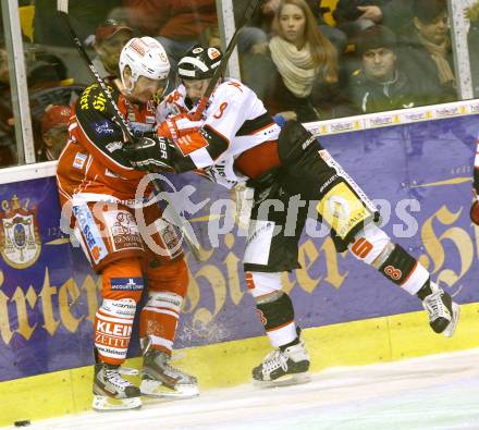 EBEL. Eishockey Bundesliga. KAC gegen HC TWK Innsbruck, Die Haie. David Schuller, (KAC), Herbert Steiner  (Innsbruck). Klagenfurt, am 2.3.2014.
Foto: Kuess 

---
pressefotos, pressefotografie, kuess, qs, qspictures, sport, bild, bilder, bilddatenbank