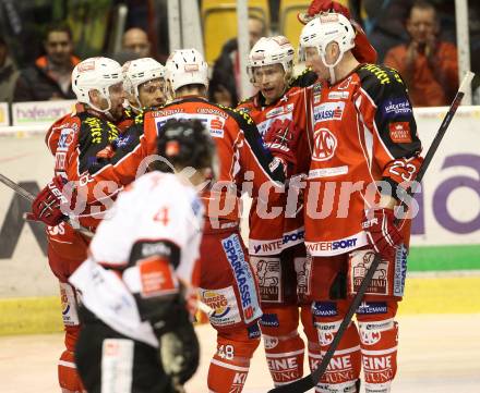 EBEL. Eishockey Bundesliga. KAC gegen HC TWK Innsbruck, Die Haie. Torjubel (KAC). Klagenfurt, am 2.3.2014.
Foto: Kuess 

---
pressefotos, pressefotografie, kuess, qs, qspictures, sport, bild, bilder, bilddatenbank