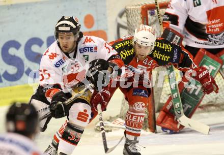 EBEL. Eishockey Bundesliga. KAC gegen HC TWK Innsbruck, Die Haie. Markus Pirmann, (KAC),   Shane Sims (Innsbruck). Klagenfurt, am 2.3.2014.
Foto: Kuess 

---
pressefotos, pressefotografie, kuess, qs, qspictures, sport, bild, bilder, bilddatenbank