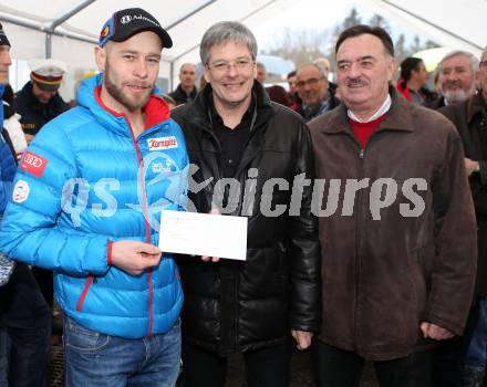 Biathlon. Empfang Bronzemedaillengewinner in Sotschi Daniel Mesotisch.  Daniel Mesotisch, Landeshauptmann Peter Kaiser, Buergermeister Heinrich Kattnig. St. Jakob im Rosental, am 1.3.2014.
Foto: Kuess


---
pressefotos, pressefotografie, kuess, qs, qspictures, sport, bild, bilder, bilddatenbank