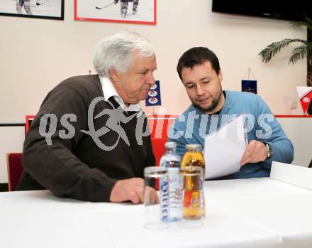 EBEL Eishockey Bundesliga. KAC. Neuer Trainer Martin Stloukal, Hellmuth Reichel. Klagenfurt, 6.3.2014.
Foto: Kuess
---
pressefotos, pressefotografie, kuess, qs, qspictures, sport, bild, bilder, bilddatenbank