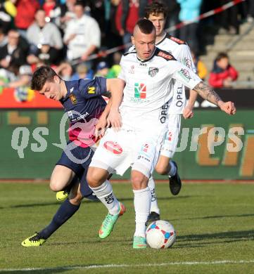 Fussball Bundesliga. RZ Pellets WAC gegen FC Admira Wacker Moedling. Peter Zulj,  (WAC), Stephan Auer (Admira). Klagenfurt, 8.3.2014.
Foto: Kuess

---
pressefotos, pressefotografie, kuess, qs, qspictures, sport, bild, bilder, bilddatenbank