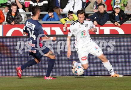 Fussball Bundesliga. RZ Pellets WAC gegen FC Admira Wacker Moedling. Dario Baldauf,  (WAC),  Maximilian Sax (Admira). Klagenfurt, 8.3.2014.
Foto: Kuess

---
pressefotos, pressefotografie, kuess, qs, qspictures, sport, bild, bilder, bilddatenbank