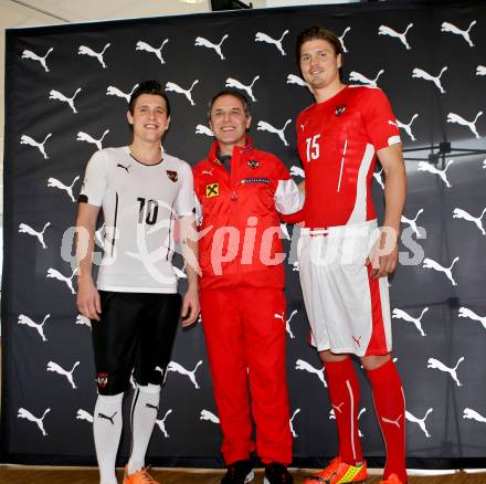 Fussball. Laenderspiel Oesterreich gegen Uruguay. Pressekonferenz Oesterreichischer Fussballverband. Zlatko Junuzovic, Marcel Koller,  Sebastian Proedl. Klagenfurt, 3.3.2013.
Foto: Kuess

---
pressefotos, pressefotografie, kuess, qs, qspictures, sport, bild, bilder, bilddatenbank