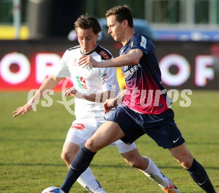 Fussball Bundesliga. RZ Pellets WAC gegen FC Admira Wacker Moedling. Dario Baldauf,  (WAC), Stephan Zwierschitz (Admira). Klagenfurt, 8.3.2014.
Foto: Kuess

---
pressefotos, pressefotografie, kuess, qs, qspictures, sport, bild, bilder, bilddatenbank