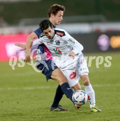 Fussball Bundesliga. RZ Pellets WAC gegen FC Admira Wacker Moedling. Ynclan Pajares Jacobo Maria, (WAC), Lukas Thuerauer  (Admira). Klagenfurt, 8.3.2014.
Foto: Kuess

---
pressefotos, pressefotografie, kuess, qs, qspictures, sport, bild, bilder, bilddatenbank