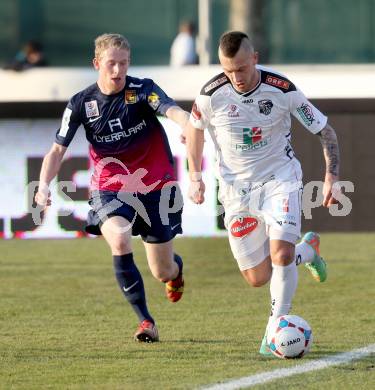 Fussball Bundesliga. RZ Pellets WAC gegen FC Admira Wacker Moedling. Peter Zulj, (WAC), Maximilian Sax  (Admira). Klagenfurt, 8.3.2014.
Foto: Kuess

---
pressefotos, pressefotografie, kuess, qs, qspictures, sport, bild, bilder, bilddatenbank