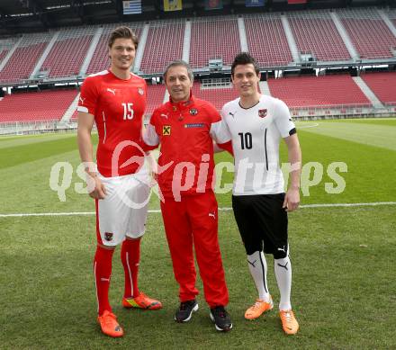 Fussball. Laenderspiel Oesterreich gegen Uruguay. Pressekonferenz Oesterreichischer Fussballverband.  Sebastian Proedl, Marcel Koller, Zlatko Junuzovic. Klagenfurt, 3.3.2013.
Foto: Kuess

---
pressefotos, pressefotografie, kuess, qs, qspictures, sport, bild, bilder, bilddatenbank