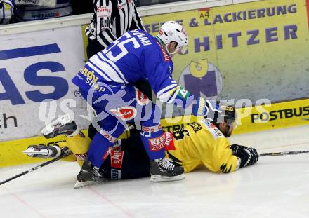 EBEL. Eishockey Bundesliga. EC VSV gegen UPC Vienna Capitals. Scott Hotham, (VSV), Michael Schiechl  (Vienna).  Villach, am 9.3.2014.
Foto: Kuess 


---
pressefotos, pressefotografie, kuess, qs, qspictures, sport, bild, bilder, bilddatenbank