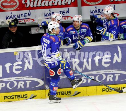 EBEL. Eishockey Bundesliga. EC VSV gegen UPC Vienna Capitals.  Torjubel Brock McBride  (VSV). Villach, am 9.3.2014.
Foto: Kuess 


---
pressefotos, pressefotografie, kuess, qs, qspictures, sport, bild, bilder, bilddatenbank