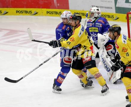 EBEL. Eishockey Bundesliga. EC VSV gegen UPC Vienna Capitals. Klemen Pretnar,  (VSV), Benoit Gratton (Vienna). Villach, am 9.3.2014.
Foto: Kuess 


---
pressefotos, pressefotografie, kuess, qs, qspictures, sport, bild, bilder, bilddatenbank