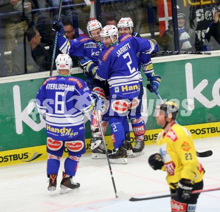 EBEL. Eishockey Bundesliga. EC VSV gegen UPC Vienna Capitals. Torjubel John Hughes, Derek Ryan, Cole Jarrett, Gerhard Unterluggauer (VSV). Villach, am 9.3.2014.
Foto: Kuess 


---
pressefotos, pressefotografie, kuess, qs, qspictures, sport, bild, bilder, bilddatenbank