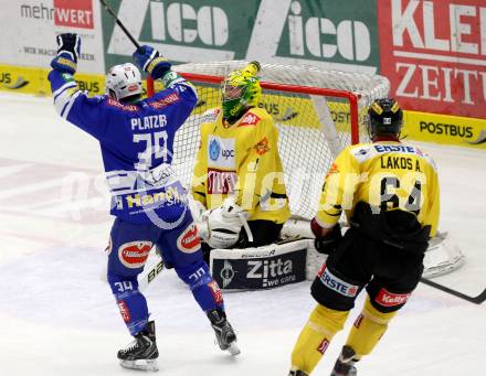 EBEL. Eishockey Bundesliga. EC VSV gegen UPC Vienna Capitals. Patrick Platzer (VSV), Matthew Zaba,  (Vienna). Villach, am 9.3.2014.
Foto: Kuess 


---
pressefotos, pressefotografie, kuess, qs, qspictures, sport, bild, bilder, bilddatenbank