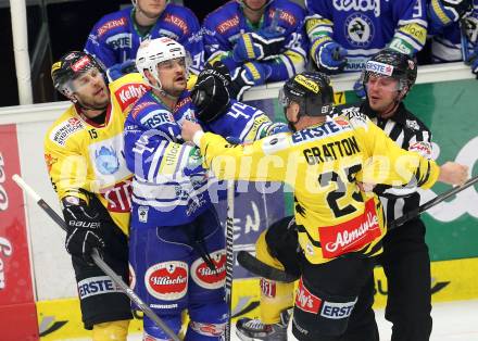 EBEL. Eishockey Bundesliga. EC VSV gegen UPC Vienna Capitals. Curtis Fraser, (VSV), Benoit Gratton, Francois Fortier  (Vienna). Villach, am 9.3.2014.
Foto: Kuess 


---
pressefotos, pressefotografie, kuess, qs, qspictures, sport, bild, bilder, bilddatenbank