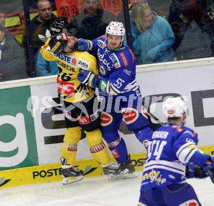 EBEL. Eishockey Bundesliga. EC VSV gegen UPC Vienna Capitals. Scott Hotham, (VSV), Michael Schiechl  (Vienna).  Villach, am 9.3.2014.
Foto: Kuess 


---
pressefotos, pressefotografie, kuess, qs, qspictures, sport, bild, bilder, bilddatenbank