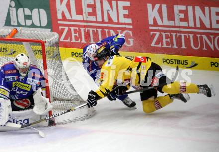 EBEL. Eishockey Bundesliga. EC VSV gegen UPC Vienna Capitals. Mario Lamoureux,  (VSV), Justin Keller (Vienna). Villach, am 9.3.2014.
Foto: Kuess 


---
pressefotos, pressefotografie, kuess, qs, qspictures, sport, bild, bilder, bilddatenbank