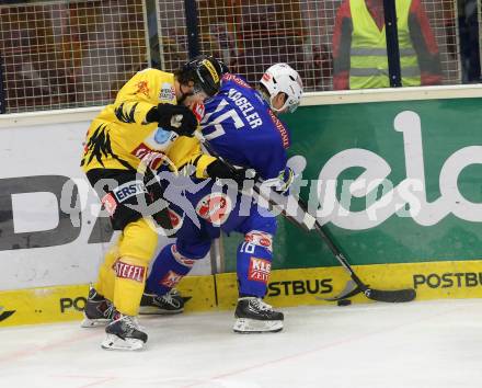 EBEL. Eishockey Bundesliga. EC VSV gegen UPC Vienna Capitals. Daniel Nageler,  (VSV), Adrian Veidemann (Vienna). Villach, am 9.3.2014.
Foto: Kuess 


---
pressefotos, pressefotografie, kuess, qs, qspictures, sport, bild, bilder, bilddatenbank