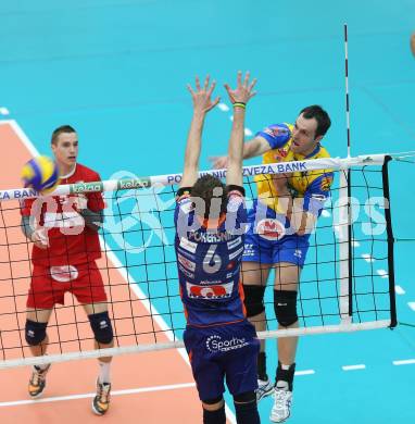 Volleyball MEVZA. Final Four. Finale. SK Aich/Dob gegen ACH Volley Ljubljana. Grut Andrej (Aich/Dob). Bleiburg, 12.3.2014. 
Foto: Kuess
---
pressefotos, pressefotografie, kuess, qs, qspictures, sport, bild, bilder, bilddatenbank