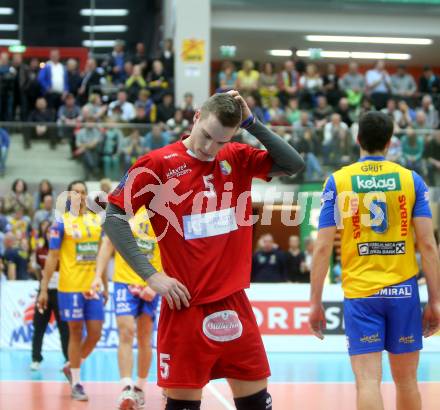 Volleyball MEVZA. Final Four. Finale. SK Aich/Dob gegen ACH Volley Ljubljana. Jani Kovacic (Aich/Dob). Bleiburg, 12.3.2014. 
Foto: Kuess
---
pressefotos, pressefotografie, kuess, qs, qspictures, sport, bild, bilder, bilddatenbank