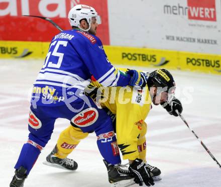 EBEL. Eishockey Bundesliga. EC VSV gegen UPC Vienna Capitals. Scott Hotham,  (VSV), Philippe Lakos (Vienna). Villach, am 14.3.2014.
Foto: Kuess 


---
pressefotos, pressefotografie, kuess, qs, qspictures, sport, bild, bilder, bilddatenbank