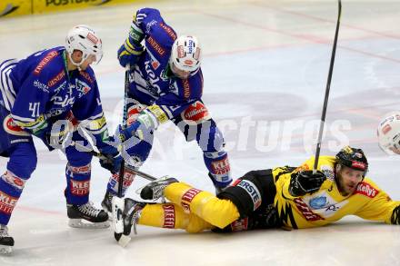 EBEL. Eishockey Bundesliga. EC VSV gegen UPC Vienna Capitals. Mario Altmann, Brock McBride, (VSV),  Francois Fortier  (Vienna). Villach, am 14.3.2014.
Foto: Kuess 


---
pressefotos, pressefotografie, kuess, qs, qspictures, sport, bild, bilder, bilddatenbank