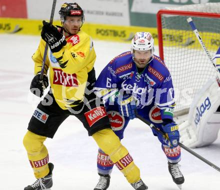 EBEL. Eishockey Bundesliga. EC VSV gegen UPC Vienna Capitals. Gerhard Unterluggauer,  (VSV), Kris Beech (Vienna). Villach, am 14.3.2014.
Foto: Kuess 


---
pressefotos, pressefotografie, kuess, qs, qspictures, sport, bild, bilder, bilddatenbank