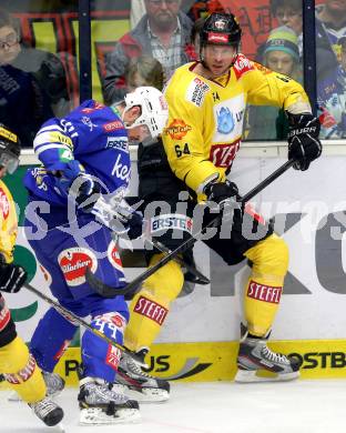 EBEL. Eishockey Bundesliga. EC VSV gegen UPC Vienna Capitals. Scott Hotham, (VSV), Andre Lakos  (Vienna). Villach, am 14.3.2014.
Foto: Kuess 


---
pressefotos, pressefotografie, kuess, qs, qspictures, sport, bild, bilder, bilddatenbank