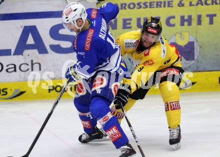 EBEL. Eishockey Bundesliga. EC VSV gegen UPC Vienna Capitals. Mario Altmann,  (VSV), Justin Keller (Vienna). Villach, am 14.3.2014.
Foto: Kuess 


---
pressefotos, pressefotografie, kuess, qs, qspictures, sport, bild, bilder, bilddatenbank