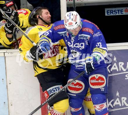 EBEL. Eishockey Bundesliga. EC VSV gegen UPC Vienna Capitals. Daniel Nageler, (VSV),  Sven Klimbacher  (Vienna). Villach, am 14.3.2014.
Foto: Kuess 


---
pressefotos, pressefotografie, kuess, qs, qspictures, sport, bild, bilder, bilddatenbank