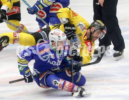 EBEL. Eishockey Bundesliga. EC VSV gegen UPC Vienna Capitals. Alexander Rauchenwald, (VSV), Michael Schiechl  (Vienna). Villach, am 14.3.2014.
Foto: Kuess 


---
pressefotos, pressefotografie, kuess, qs, qspictures, sport, bild, bilder, bilddatenbank