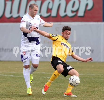 Fussball Regionalliga. SAK gegen Voecklamarkt.  Christian Dlopst, (SAK), Edin Ibrahimovic (Voecklamarkt). Welzenegg, amm 15.3.2014.
Foto: Kuess
---
pressefotos, pressefotografie, kuess, qs, qspictures, sport, bild, bilder, bilddatenbank